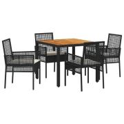 vidaXL 5-delars trädgårdsset med kuddar svart poly-rattan