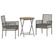 vidaXL 3-delat trädgårdsbistrådsset med kuddar Grå Poly Rattan