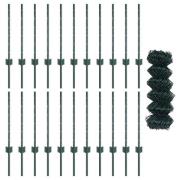 vidaXL Kedjefäste med 22 U-stolpar Grön 0.6x25 m Stål