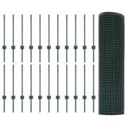 vidaXL Svetsat Trådgärde med 22 U-stolpar Grön 0,5x50 m Stål