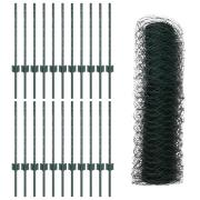 vidaXL Stolpar 11 stycken U-Kanal Grön 60 cm Stål, vidaXL Hexagonstäng...