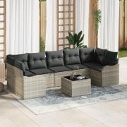 vidaXL 8-delars trädgårdsoffaset med kuddar Ljusgrå Poly Rattan, vidaX...