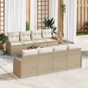 vidaXL 9-delade trädgårdsoffuppsättning med kuddar Beige Poly Rattan, ...