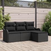 vidaXL 4 Delad Trädgårdsoffgrupp med Kuddar Svart Poly Rattan, vidaXL ...