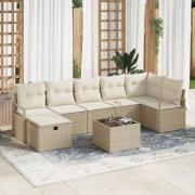 vidaXL 8-delat Trädgårdsoffset med Kuddar Beige Poly Rattan, vidaXL 2-...