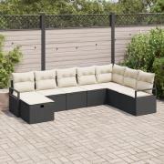 vidaXL 8-delat trädgårdsofa-set med kuddar svart poly rotting, vidaXL ...
