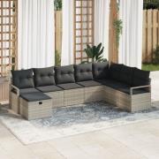 vidaXL 8-delat trädgårdsofa-set med dynor Ljusgrå polyrotting, vidaXL ...