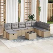 vidaXL 9-delar trädgårdsoffset med kuddar beige polyrotting, vidaXL 2-...