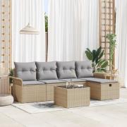 vidaXL 6-delat trädgårdsoffaset med kuddar i beige poly rattan, vidaXL...