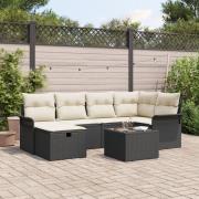vidaXL 7 Delar Trädgårdsoff Set med Kuddar Svart Poly Rattan, vidaXL 2...