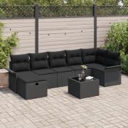 vidaXL 8-delad Trädgårdsoffagrup med Kuddar Svart Poly Rattan, vidaXL ...