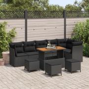 vidaXL 10-delars trädgårdsoffset med kuddar svart poly rattan akacia, ...