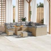 vidaXL 13-delars trädgårdsoffagrupp med kuddar beige poly rattan akaci...
