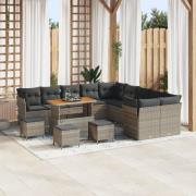 vidaXL 14-delad trädgårdsoffset med kuddar Grå Poly Rattan Acacia, vid...