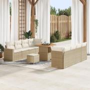 vidaXL 11-delat trädgårdsoffasett med kuddar beige poly rattan akacia,...