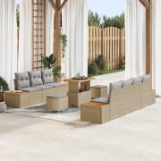 vidaXL 10-delars trädgårdsoffset med kuddar Beige poly rotting Akacia,...