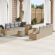 vidaXL 11-delars trädgårdsoffasett med kuddar beige poly rattan akacia...