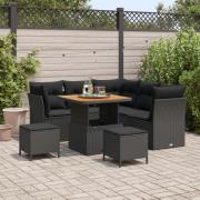 vidaXL 8 Delar Trädgård Soff Set med Kuddar Svart Poly Rattan Akacia, ...