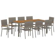 vidaXL 9 Delars Trädgårds matsalsset Grå Poly Rattan, vidaXL Justerbar...