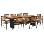 vidaXL 11-delars Trädgårdsset Svart Poly Rattan Akacia, vidaXL Stapelb...