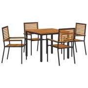 vidaXL 5-delars trädgårdsmatset Svart Poly Rattan Akacia, vidaXL Stape...