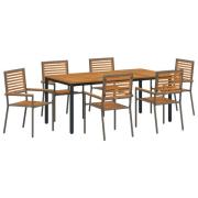 vidaXL 7-delat Trädgårdsset Grå Poly Rattan Akacia, vidaXL Staplingsba...