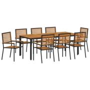 vidaXL 9-delat trädgårdsmöbelset svart poly rattan akacia, vidaXL stap...