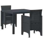 vidaXL 3-delad trädgårds matsalsset Anthracite Poly Rattan