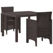 vidaXL 3-delat Trädgårdsmatbord Set Brun Poly Rattan