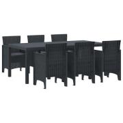vidaXL 7-delars trädgårdsdining set med kuddar Antracit Poly Rattan