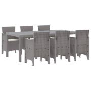 vidaXL 7-delars trädgårdsmatbord set med kuddar ljusgrå poly rattan
