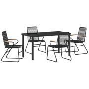 vidaXL 5-delad trädgårdsdining set svart PVC rattan