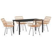 vidaXL 5-delat trädgårdsdining-set i brunt poly-rattan