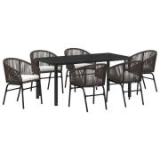 vidaXL 7-delat trädgårdsmatsalsset Brun PE Rattan