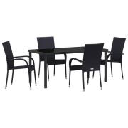 vidaXL 5-delat Trädgårdsmöbelset Svart Poly Rattan