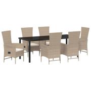 vidaXL 7-delat Trädgårdsset med Kuddar - Beige Poly Rattan