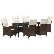 vidaXL 7 Delar Trädgårds Dining Set Med Kuddar Brun Poly Rattan