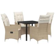vidaXL 5-delat trädgårdsset med kuddar Beige Poly Rattan