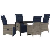 vidaXL 5-delat trädgårdsmöbelset med kuddar Grå Poly Rattan, vidaXL Tr...