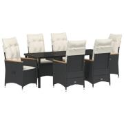 vidaXL 7 Bitars Trädgårdsdining Set med Kuddar Svart Poly Rattan