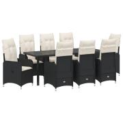 vidaXL 9 Dela Trädgårdsdining Set med Kuddar Svart Poly Rattan