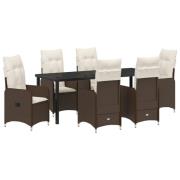 vidaXL 7-delat Trädgårdsdining-set med kuddar Brun Poly Rattan