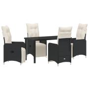 vidaXL 5 Piece Trädgårdsdining Set med Kuddar Svart Poly Rattan.