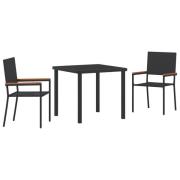 vidaXL 3-delat trädgårdsset Svart Poly Rattan