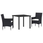 vidaXL 3-delat Trädgårdsset Svart Poly Rattan