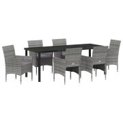 vidaXL 7-delat Trädgårdsdining set Grå Poly Rattan