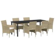 vidaXL 7-delat trädgårdsset beige poly rattan