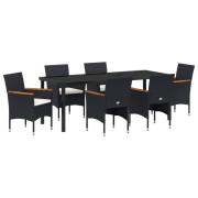 vidaXL 7-delat trädgårdsmatsalsset Svart Poly-Rattan