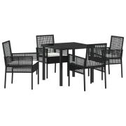 vidaXL 5-delat trädgårdsmatsalsset med kuddar svart poly rattan
