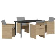 vidaXL 5-delat Trädgårdsset med Dynor Beige Poly Rattan